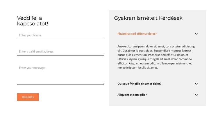 Kapcsolatfelvételi űrlap és GYIK WordPress Téma