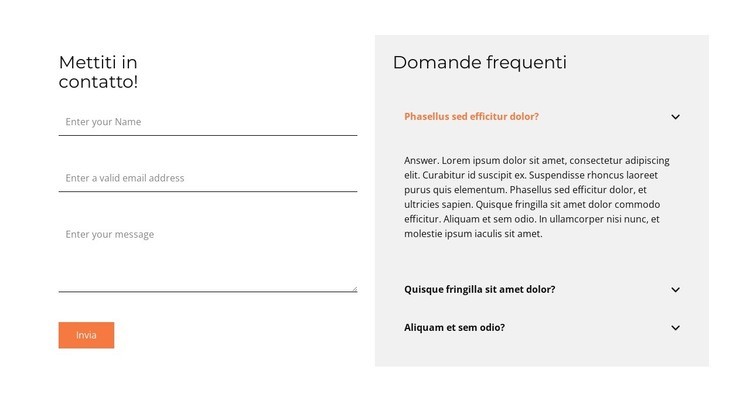 Modulo di contatto e faq Progettazione di siti web