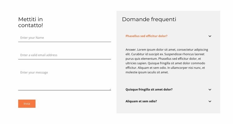 Modulo di contatto e faq Modello