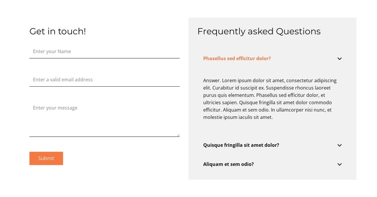 Contact form and faq One Page Template