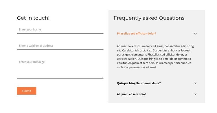 Contact form and faq Squarespace Template Alternative
