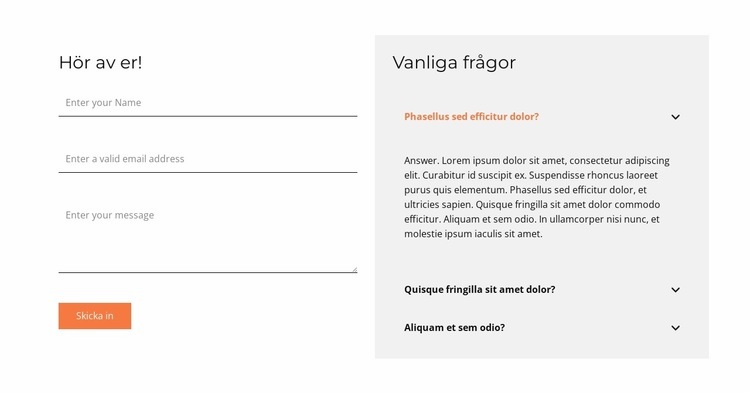 Kontaktformulär och faq Mall