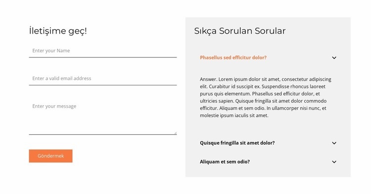 İletişim formu ve sss Html Web Sitesi Oluşturucu