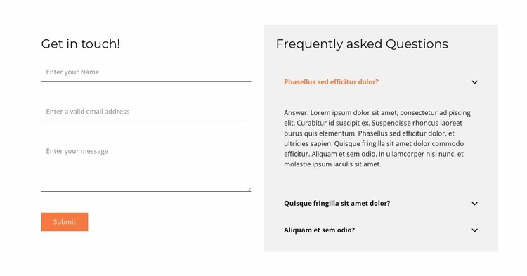 Contact form and faq Website Mockup
