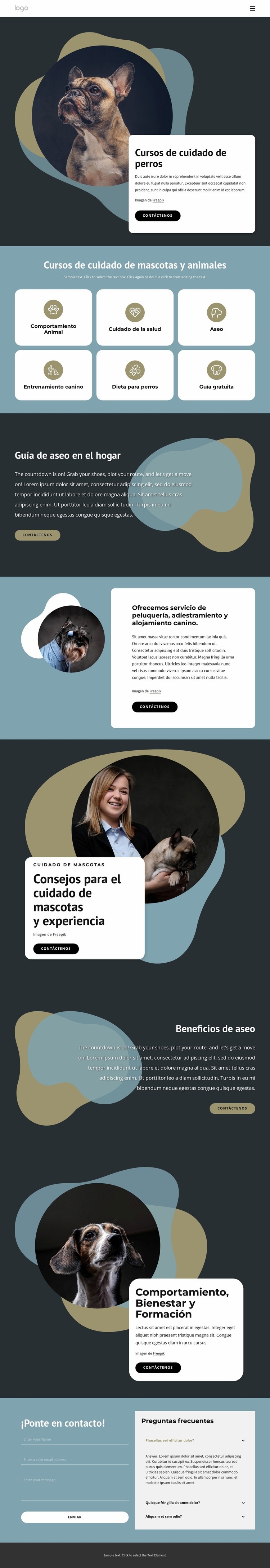cursos de cuidado de perros Maqueta de sitio web