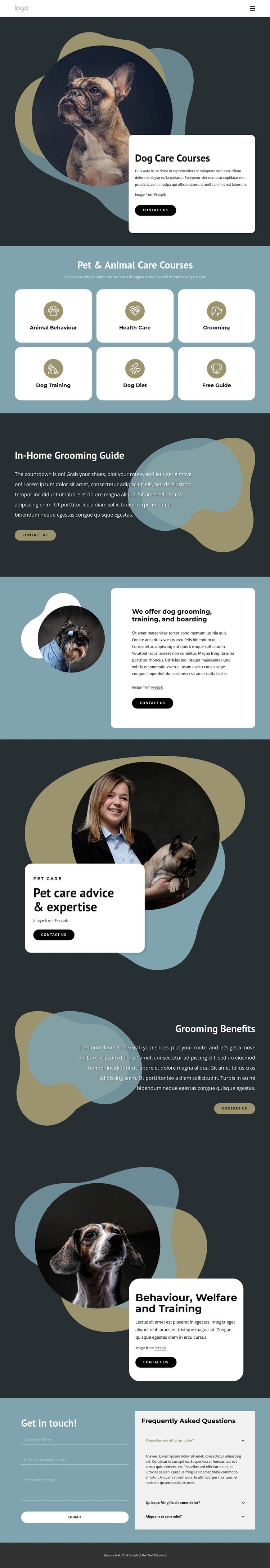 Dog care courses Homepage Design