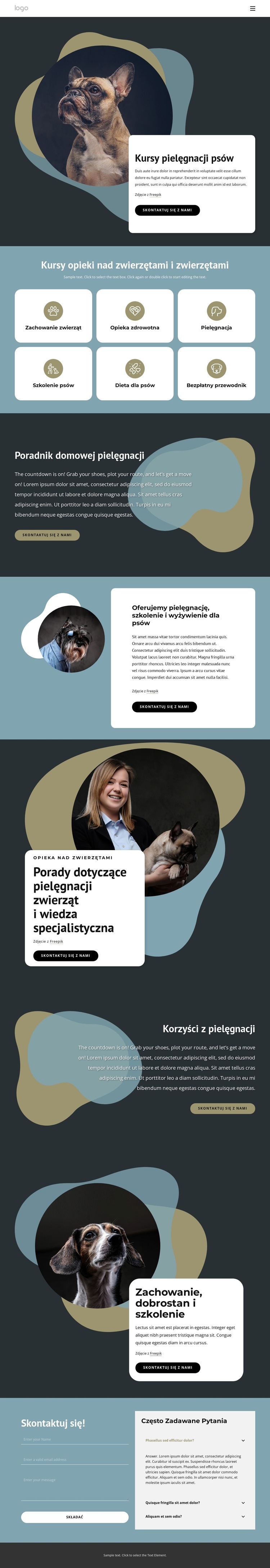 Kursy pielęgnacji psów Makieta strony internetowej