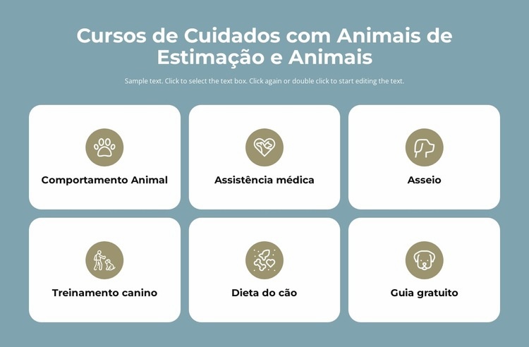 Cursos de cuidados com animais de estimação Design do site