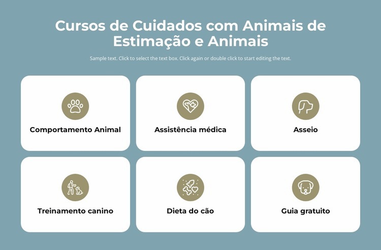 Cursos de cuidados com animais de estimação Maquete do site