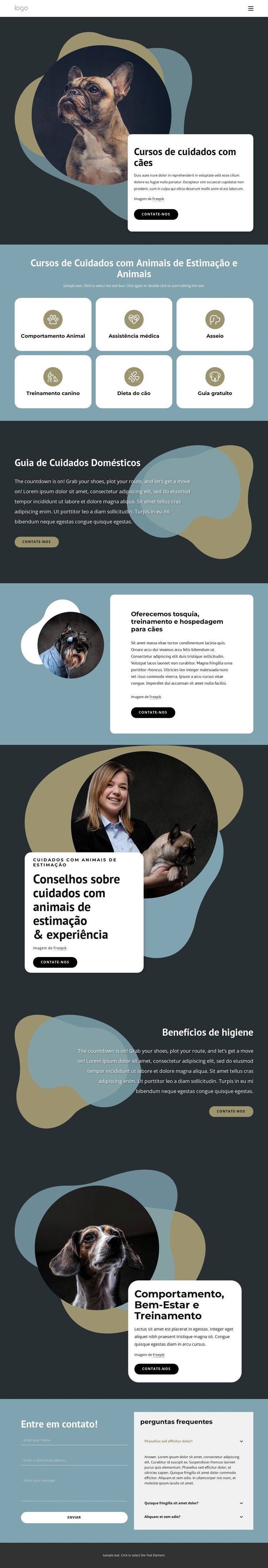 Cursos de cuidados com cães Maquete do site