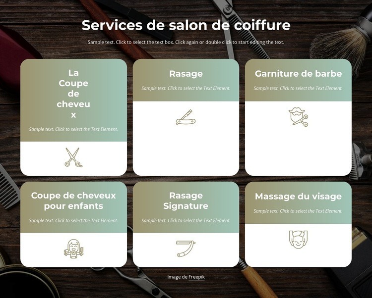 Services de coupe de cheveux, de barbe et de rasage Créateur de site Web HTML