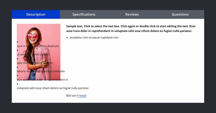 Tabs auf dunklem Hintergrund Website Builder-Vorlagen