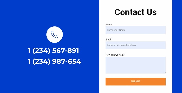 Contact form in split Website Builder Templates