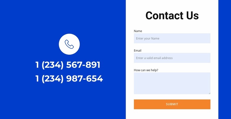 Contact form in split Website Design