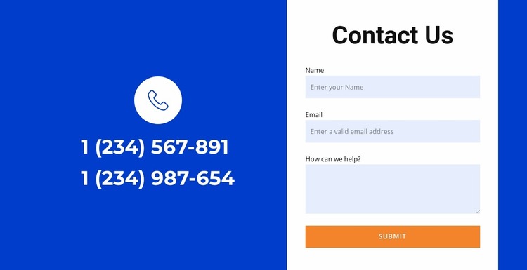 Contact form in split Website Mockup