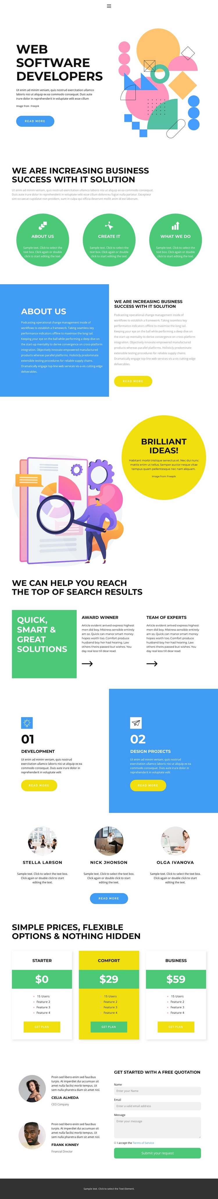 Development from scratch One Page Template