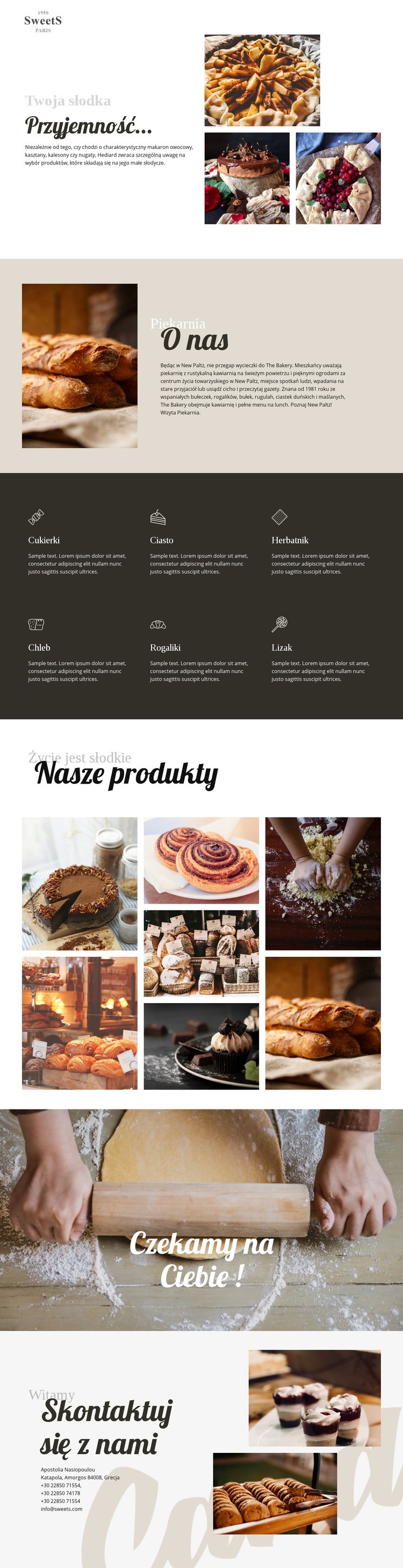 Ciasta i żywność do pieczenia Makieta strony internetowej