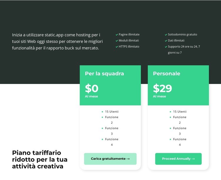 Selezione tariffaria Modello HTML5