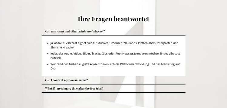 Antworten auf wichtige Fragen Landing Page