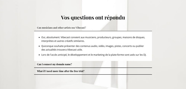 Réponses aux questions importantes Modèle d'une page