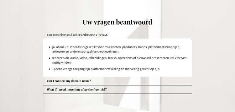 Antwoorden op belangrijke vragen HTML-sjabloon