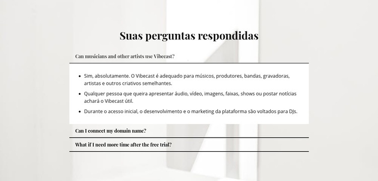 Respostas para perguntas importantes Design do site