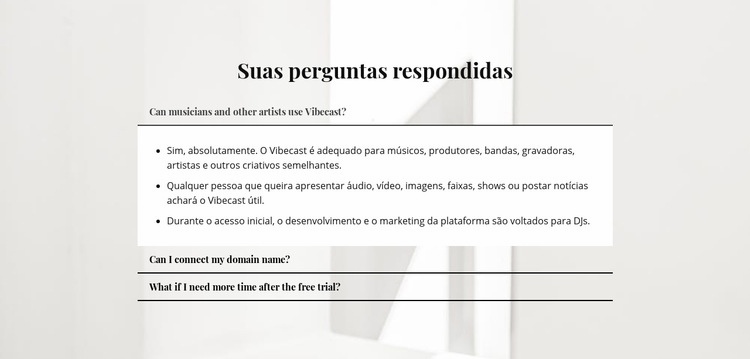 Respostas para perguntas importantes Maquete do site