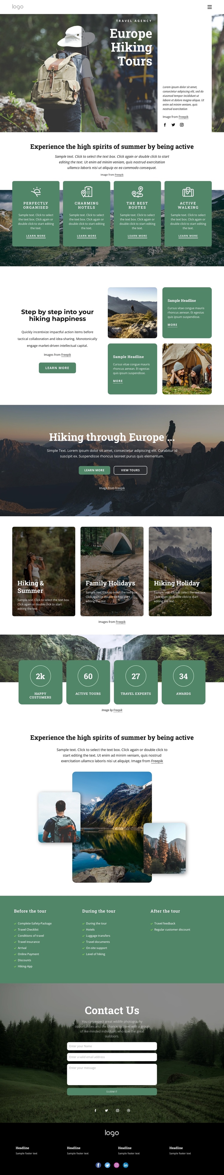 Hiking & trekking tours in Europe One Page Template