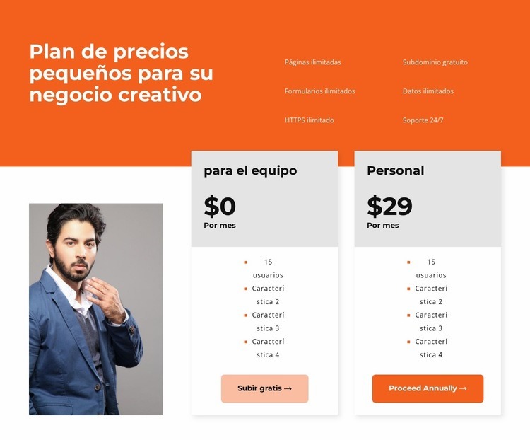 Elegir una tarifa conveniente Creador de sitios web HTML