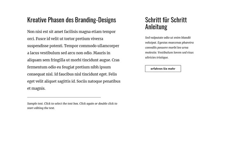 Text und Schaltfläche mit zwei Spalten Website-Modell