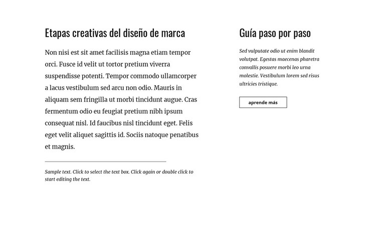 Texto y botón con dos columnas Diseño de páginas web