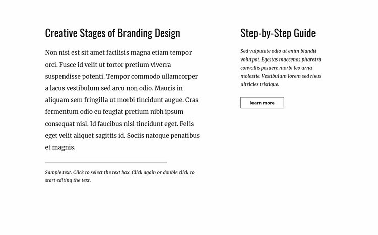 Text and button with two columns Homepage Design