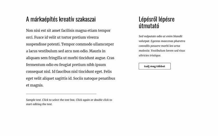 Szöveg és gomb két oszloppal HTML Sablon