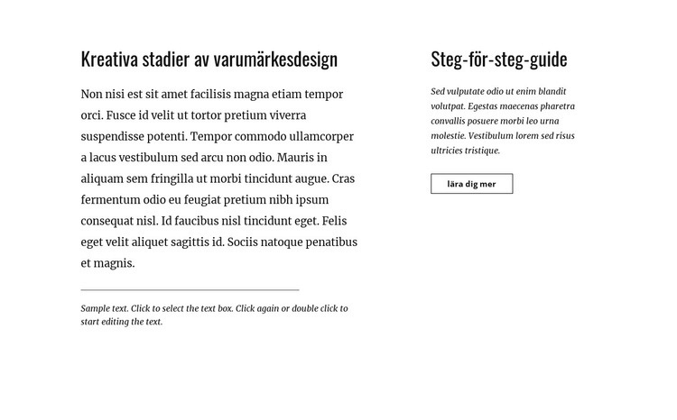 Text och knapp med två kolumner Hemsidedesign