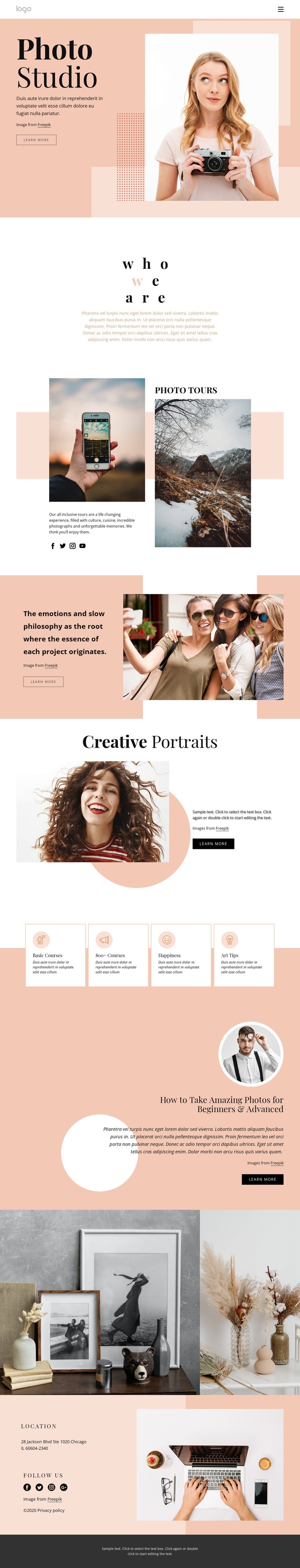 Photography courses Homepage Design