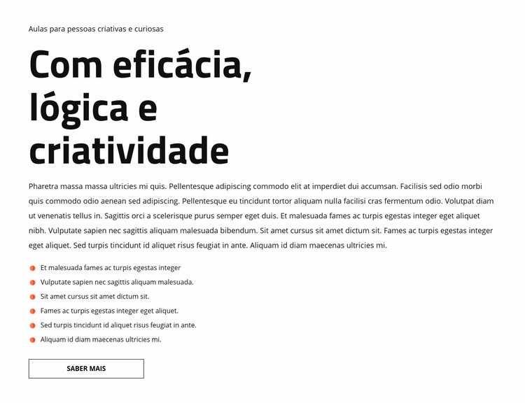 Texto e lista Maquete do site