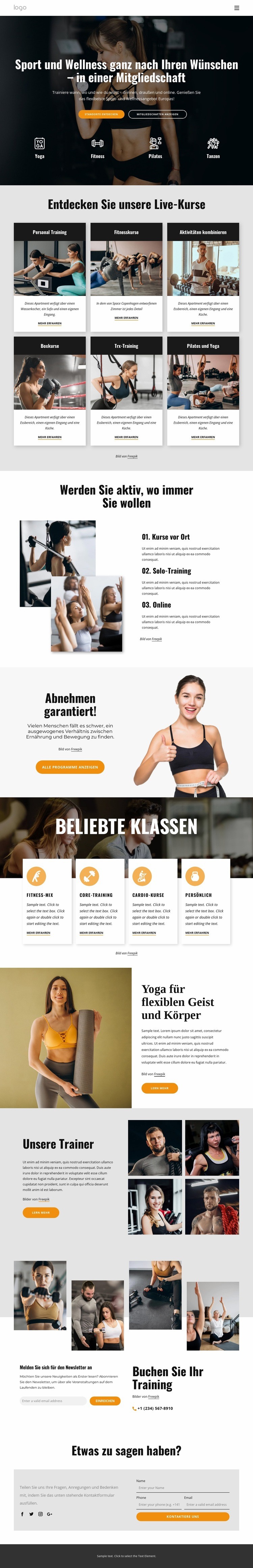 Genießen Sie Sport und Wellness auf flexibelste Weise Eine Seitenvorlage