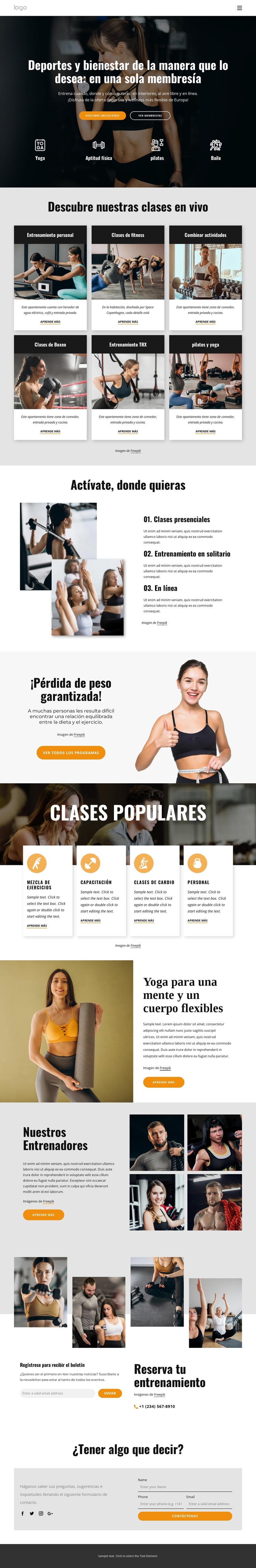 Disfruta del deporte y el bienestar más flexibles Plantilla de sitio web