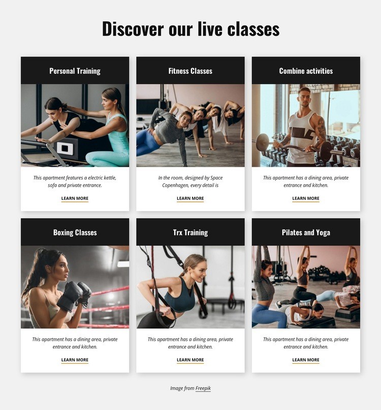 Live sport classes Web Page Design