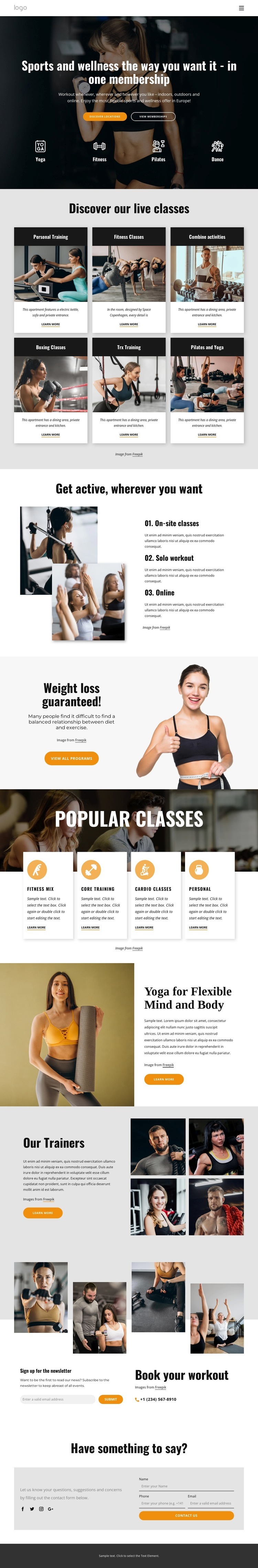 Enjoy the most flexible sports and wellness Web Page Design