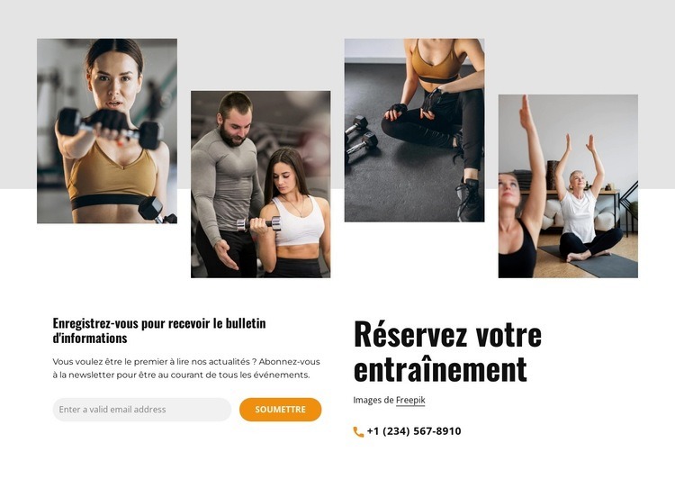 Réserver une séance d'entraînement en ligne Maquette de site Web