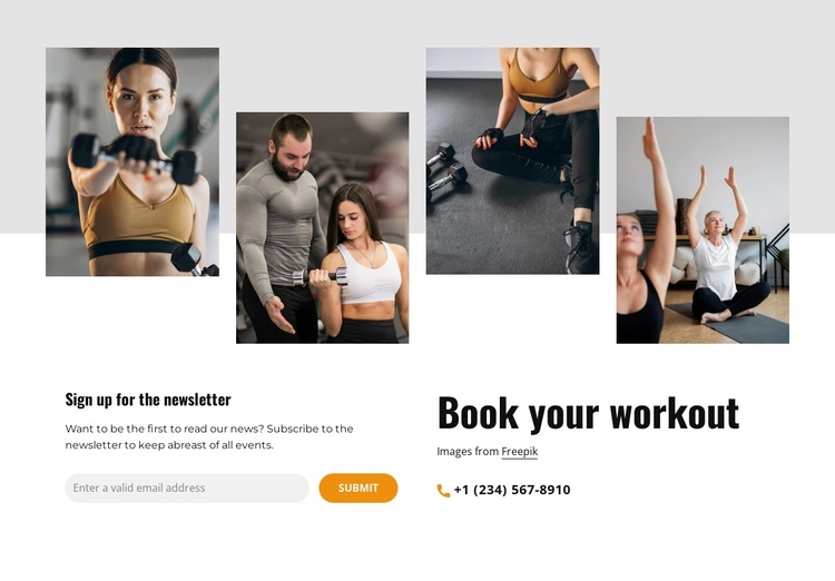Book workout online One Page Template