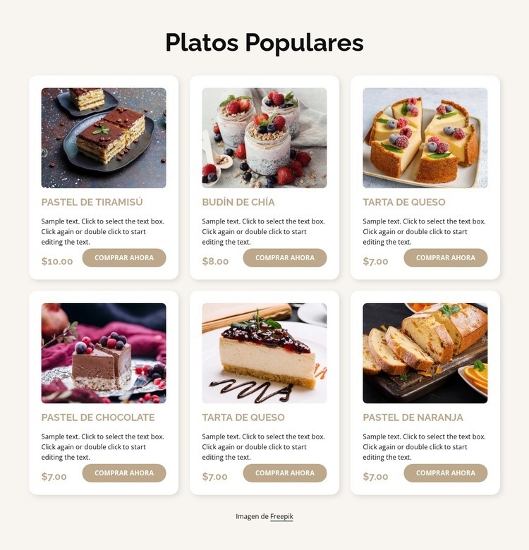 Platos populares Creador de sitios web HTML