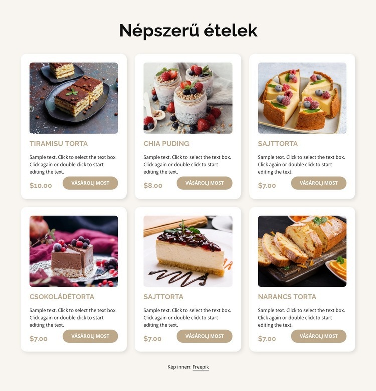 Népszerű ételek Weboldal tervezés