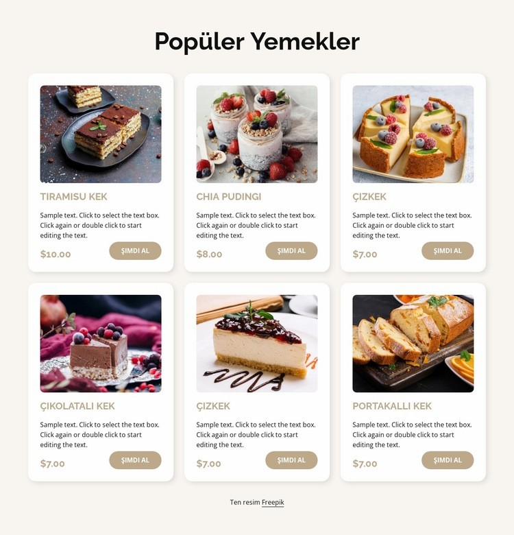 Popüler yemekler Web Sitesi Mockup'ı