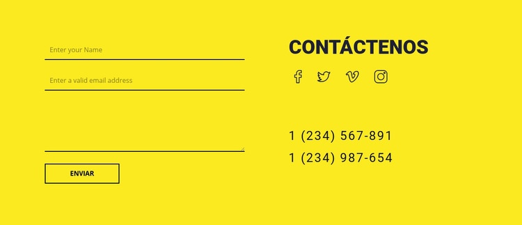Formulario de contacto sobre fondo amarillo Maqueta de sitio web