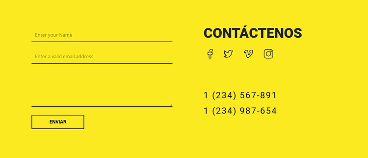 Formulario de contacto sobre fondo amarillo Plantilla de sitio web