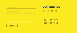 Contact Us Form On Yellow Background - Homepage Layout