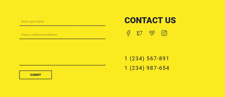 Contact us form on yellow background HTML Template
