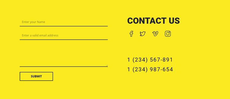 Contact us form on yellow background Html Website Builder
